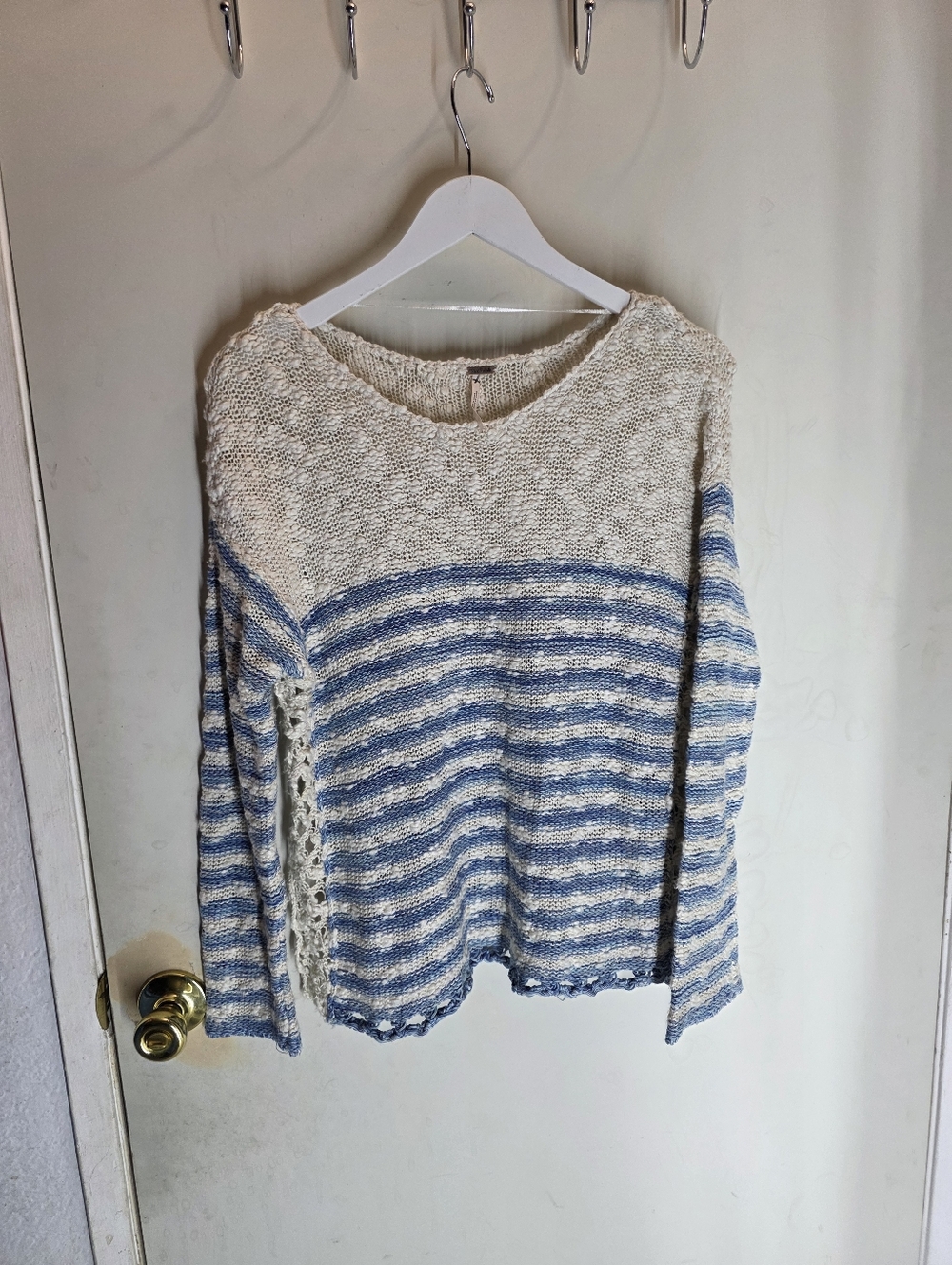 Free People  Crochet Knit Pullover Sweater Striped